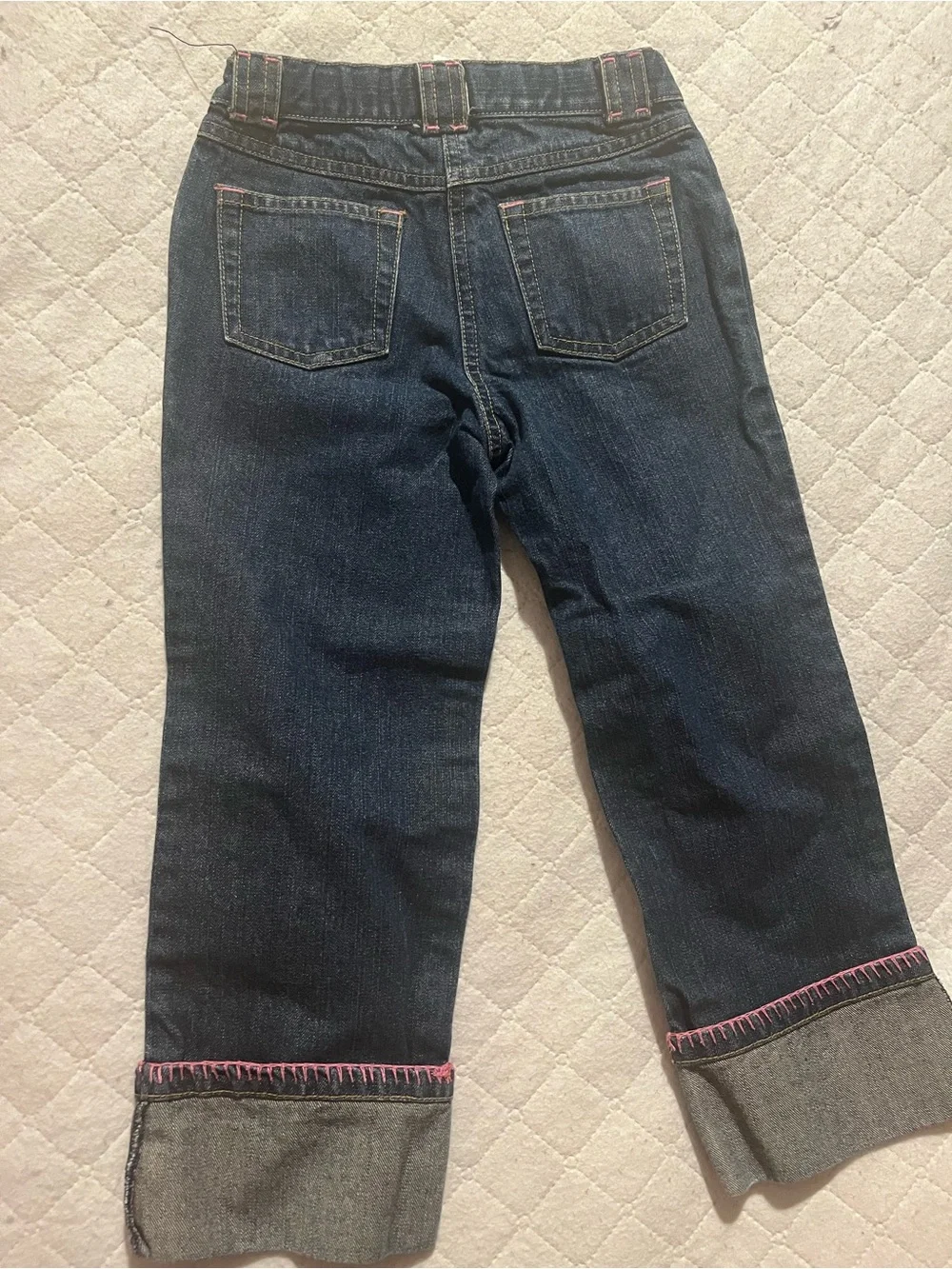 Gymboree Dark Blue Denim Jeans with Pink & Orange Flower Accents